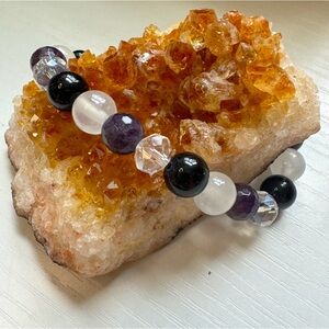 Handmade Selenite, Black Tourmaline, Amethyst, & Crystal Bracelet